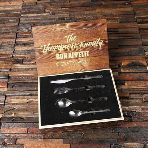 Image of 24 Pcs Personalized Cutlery Set with Wood Box - Cutlery Set
