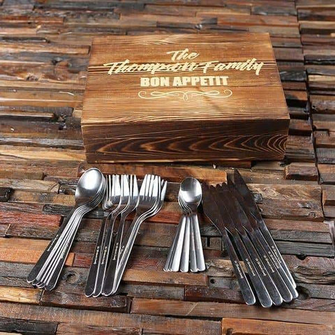 Image of 24 Pcs Personalized Cutlery Set with Wood Box - Cutlery Set