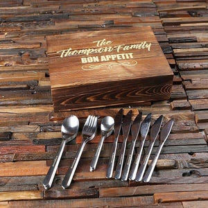 24 Pcs Personalized Cutlery Set with Wood Box - Cutlery Set