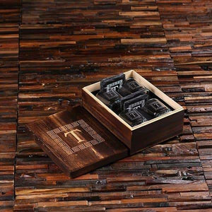 4 Whiskey Glasses and 4 Slate Coasters with Engraved Wood Box - Drinkware - Whiskey Gifts