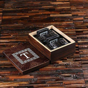4 Whiskey Glasses and 4 Slate Coasters with Printed Wood Box - Drinkware - Whiskey Gifts
