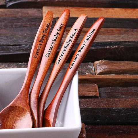 Image of 4pc Personalized Engraved Baby Spoons - Cutlery Set