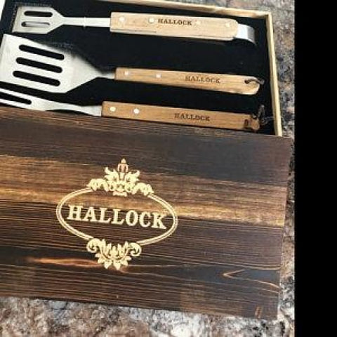 Image of 4pc Personalized Grill Tool Set Barbecue BBQ Customized Family Grill Holiday Gift Set Monogrammed - Grill & BBQ Sets