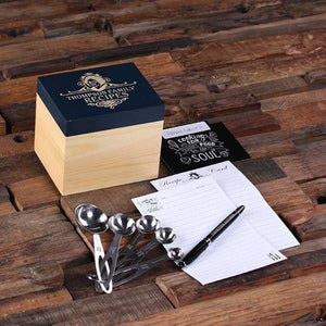 50 Recipe Cards Box Engraved with Dividers Labels Personalized Pen and Measuring Spoons-C - Recipe Boxes