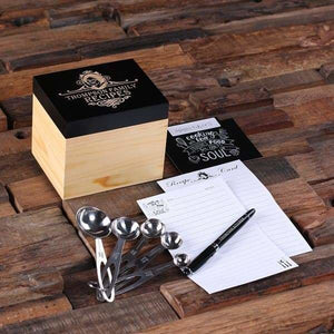 50 Recipe Cards Box Engraved with Dividers Labels Personalized Pen and Measuring Spoons-C - Recipe Boxes