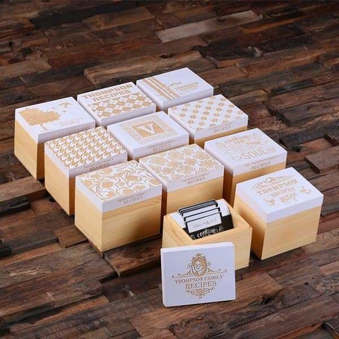 Image of 50 Recipe Cards Box Engraved with Dividers Labels Personalized Pen and Measuring Spoons-D - Recipe Boxes