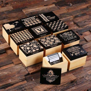 50 Recipe Cards Box Engraved with Dividers Labels Personalized Pen and Measuring Spoons-E - Recipe Boxes