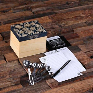 50 Recipe Cards Box Engraved with Dividers Labels Personalized Pen and Measuring Spoons-F - Recipe Boxes