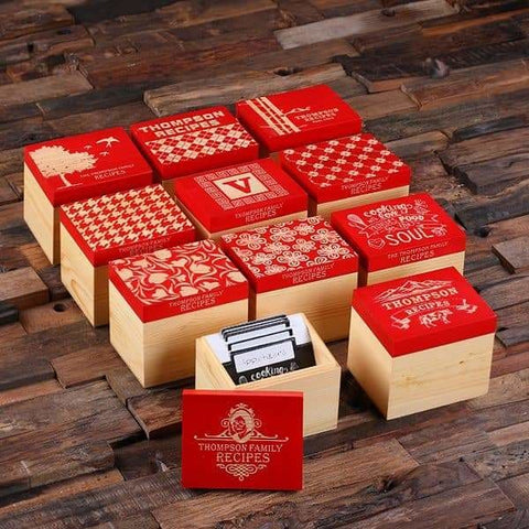 Image of 50 Recipe Cards Box Engraved with Dividers Labels Personalized Pen and Measuring Spoons-G - Recipe Boxes
