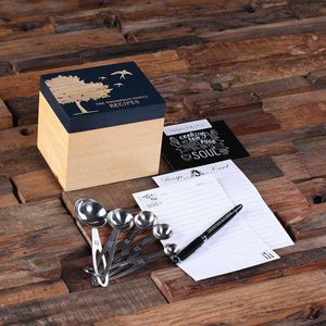 50 Recipe Cards Box Engraved with Dividers Labels Personalized Pen and Measuring Spoons-G - Recipe Boxes