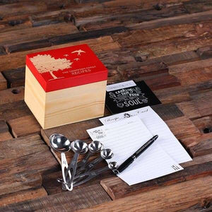50 Recipe Cards Box Engraved with Dividers Labels Personalized Pen and Measuring Spoons-G - Recipe Boxes