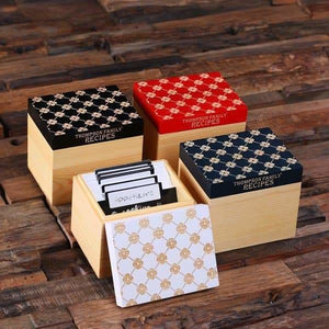 50 Recipe Cards Box Engraved with Dividers Labels Personalized Pen and Measuring Spoons-J - Recipe Boxes