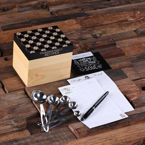 50 Recipe Cards Box Engraved with Dividers Labels Personalized Pen and Measuring Spoons-J - Recipe Boxes