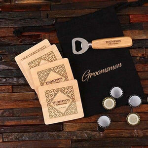 5pc Bottle Opener & Wood Coaster Groomsmen Gift Set Idea - Assorted - Groomsmen