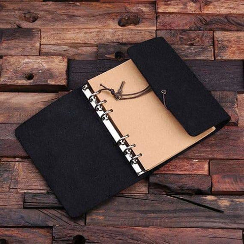Image of 5pc Womens Gift Set Personalized Monogramed Felt Journal Water Bottle Pen Key Chain and Wood Box Black - Water Bottle Gift Sets