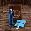 5pc Womens Gift Set Personalized Monogramed Felt Journal Water Bottle Pen Key Chain and Wood Box Blue - Water Bottle Gift Sets