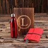 5pc Womens Gift Set Personalized Monogramed Felt Journal Water Bottle Pen Key Chain and Wood Box Red - Water Bottle Gift Sets