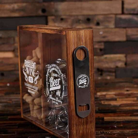 Image of Beer Cap Holder Personalized Shadow Box FREE Bottle Opener Corkscrew Wine Cork Holder_C - Wine Cork Holders - Mixed