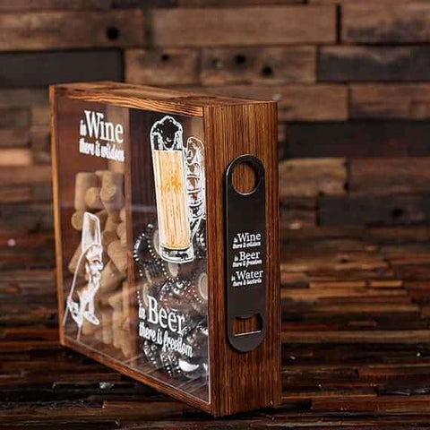 Image of Beer Cap Holder Personalized Shadow Box FREE Bottle Opener Corkscrew Wine Cork Holder_D - Wine Cork Holders - Mixed