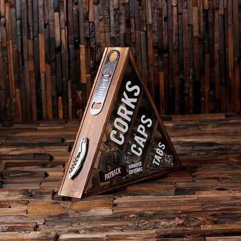Image of Beer Cap Wine Cork Holder Shadow Box FREE Bottle Opener and Cork Screw Personalized Letter P - Beer Cap Holders Mixed