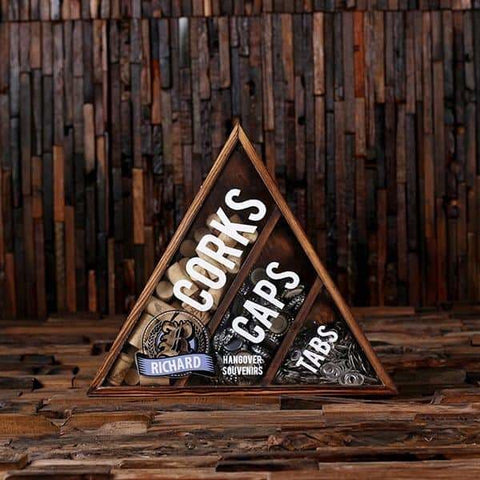 Image of Beer Cap Wine Cork Holder Shadow Box FREE Bottle Opener and Cork Screw Personalized Letter R - Beer Cap Holders Mixed