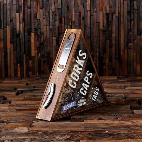 Image of Beer Cap Wine Cork Holder Shadow Box FREE Bottle Opener and Cork Screw Personalized Letter R - Beer Cap Holders Mixed