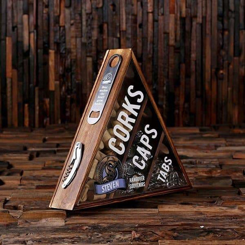 Image of Beer Cap Wine Cork Holder Shadow Box FREE Bottle Opener and Cork Screw Personalized Letter S - Beer Cap Holders Mixed