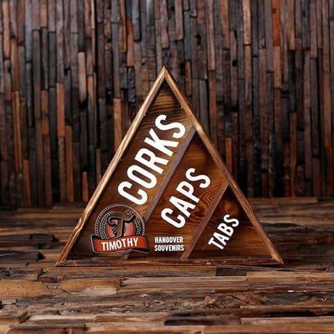 Image of Beer Cap Wine Cork Holder Shadow Box FREE Bottle Opener and Cork Screw Personalized Letter T - Beer Cap Holders Mixed