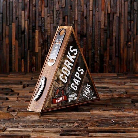 Image of Beer Cap Wine Cork Holder Shadow Box FREE Bottle Opener and Cork Screw Personalized Letter X - Beer Cap Holders Mixed