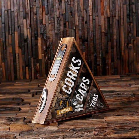 Image of Beer Cap Wine Cork Holder Shadow Box FREE Bottle Opener and Cork Screw Personalized Letter Z - Beer Cap Holders Mixed