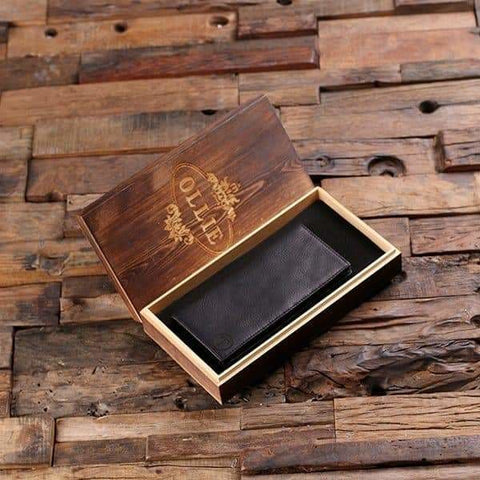 Image of Bi-fold Breast Long Wallet Personalized Black with Box - Wallets & Gift Box