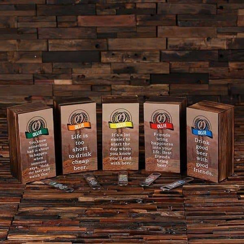 Image of Bottle Opener and Pilsner Pint Beer Glass with Printed Wood Box - Drinkware - Beer Gift Sets