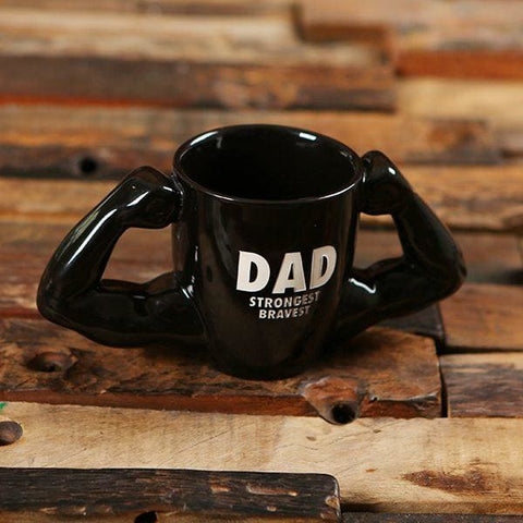 Image of Ceramic Muscle Coffee Mug Hand Grips Gift Drawstring Bag and Gift Box Set - Assorted Fathers Day