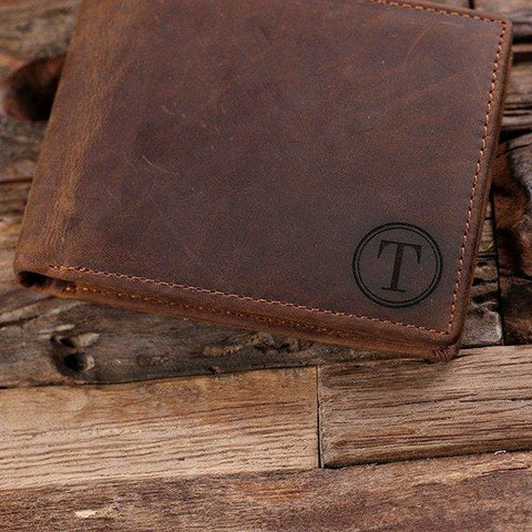 Image of Coin Wallet Personalized Monogrammed Engraved Leather Bifold Mens Wallet with Box - Wallets & Gift Box