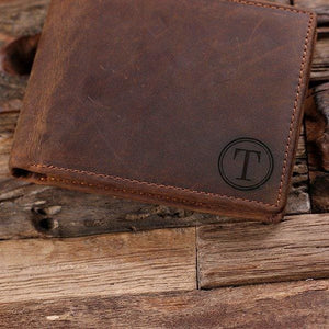 Coin Wallet Personalized Monogrammed Engraved Leather Bifold Mens Wallet with Box - Wallets & Gift Box