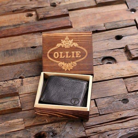 Image of Coin Wallet Personalized Monogrammed Engraved Leather Bifold Mens Wallet Zipper with Box - Wallets & Gift Box
