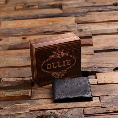 Image of Coin Wallet Personalized Monogrammed Engraved Leather Bifold Mens Wallet Zipper with Box - Wallets & Gift Box