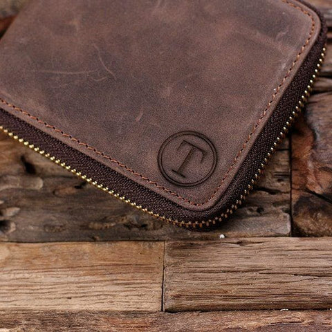 Image of Coin Wallet Personalized Monogrammed Engraved Zipped Closed Leather Bifold Mens Wallet without Box - Wallets