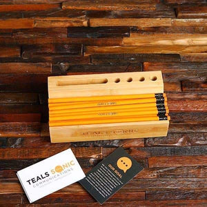 Corporate Branded Bamboo Office Items & Accessories Holder - Desktop Stationery