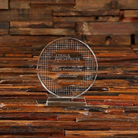 Image of Custom Circle Clear Crystal Recognition Award with Base & Box - Awards
