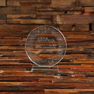 Custom Circle Clear Crystal Recognition Award with Base & Box - Awards