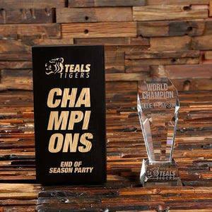 Custom Clear Crystal Glass Tower with Base & Presentation Box - Awards