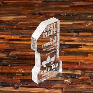 Custom Clear Crystal Number One Award & Paperweight with Box - Awards