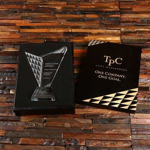 Custom Crystal Glass Executive Award & Wood Presentation Box - Awards