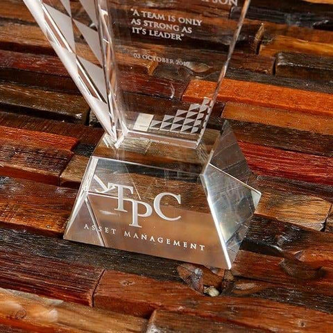Image of Custom Crystal Glass Executive Award & Wood Presentation Box - Awards