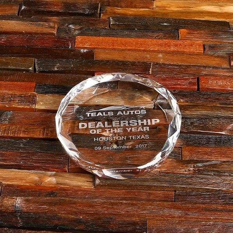 Image of Custom Crystal Glass Round Gem Cut Paperweight Award & Box - Awards
