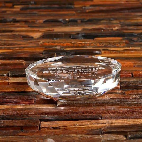 Image of Custom Crystal Glass Round Gem Cut Paperweight Award & Box - Awards
