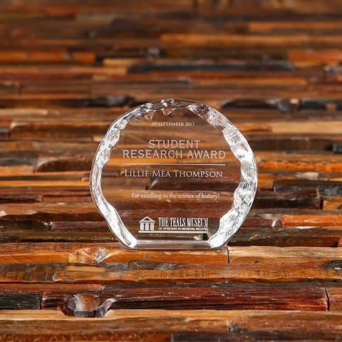 Image of Custom Stone Cut Clear Crystal Desktop Plaque & Award Box - Awards