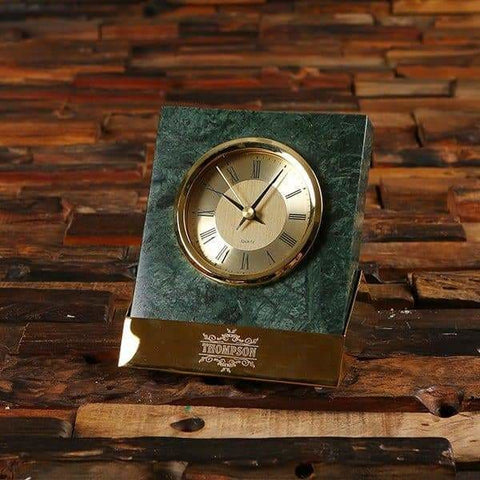 Image of Engraved Metal & Marble Slanted Desk Clock Executive Gift - All Products