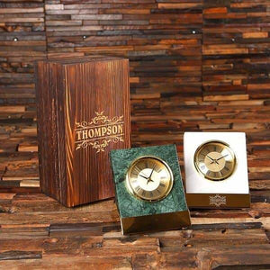Engraved Metal & Marble Slanted Desk Clock Executive Gift - All Products